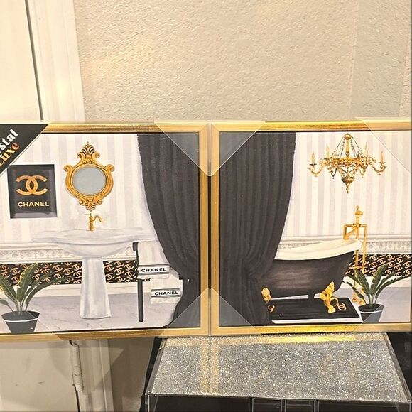 Crystal Luxe Bath Time With Chanel 2-PC Framed Canvas Wall Decor - Picture 4 of 10